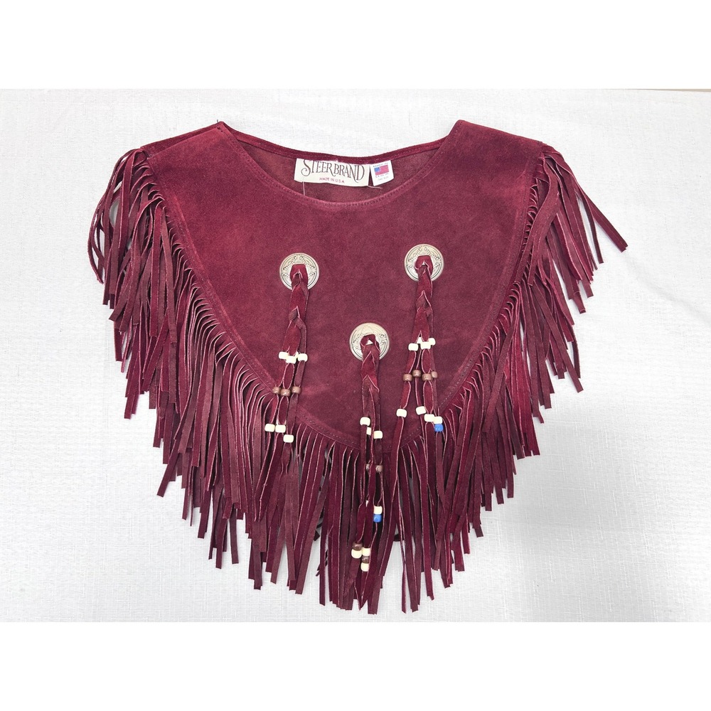 Steer Brand Suede Fringe Poncho Womens OS Burgundy Excellent Western Concho USA